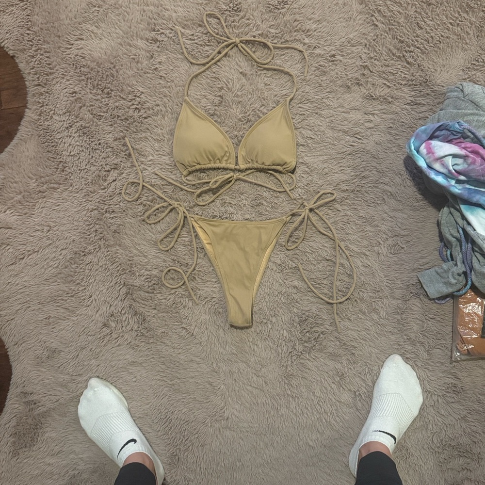 Icon Swim Burnt Orange Rust Camel Brown Bikini Set Ribbed String Swimsuit Medium - Picture 12 of 14